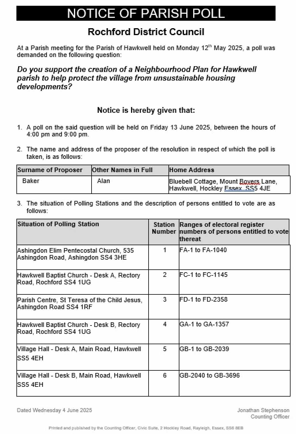 Notice of parish poll